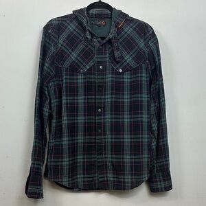 Vintage G by Guess Hooded Plaid Snap Button Shacket Shirt Sz L